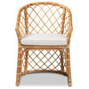 Steele Modern Bohemian Rattan Collection, White/Natural Brown, Dining Chair