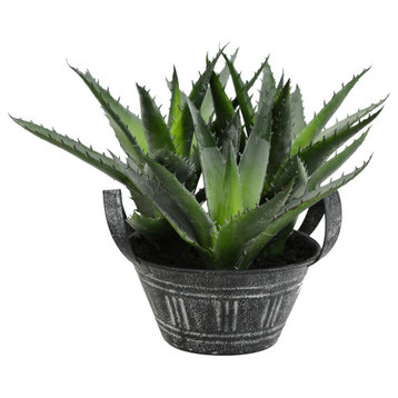 Vickerman 7.5" Artificial Green Succulent in Galvanized Pot