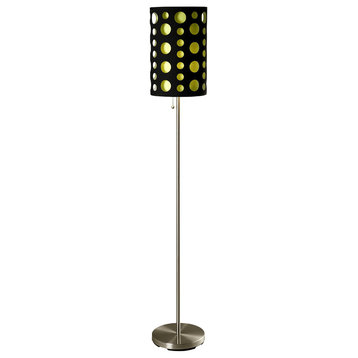66" Steel Novelty Floor Lamp With Black And Green Drum Shade