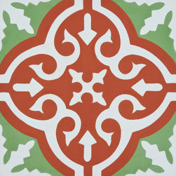 Moroccan Mosaic and Tile House - Argana Handmade Cement Tile, Red/Green/White, Sample - Tile
