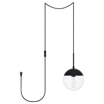 Elsa 1-Light Black Plug-In Pendant With Clear Glass