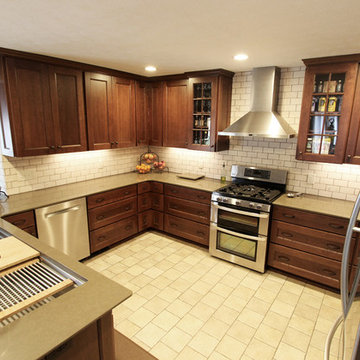 5' Galley Workstation with Flat Panel Cherry Cabinets and Quartz Countertops