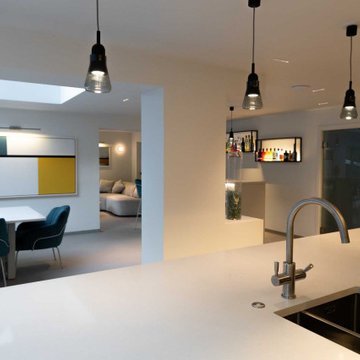 Ibiza influenced contemporary living,kitchen and dining space, Lancashire