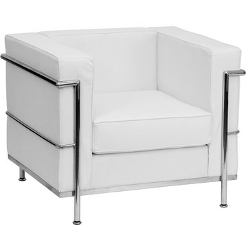 Modern Contemporary Melrose White Leather Chair With Encasing Frame