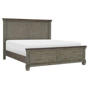 Lexicon Weaver Transitional Asian Wood Queen Bed in Coffee and Antique Gray