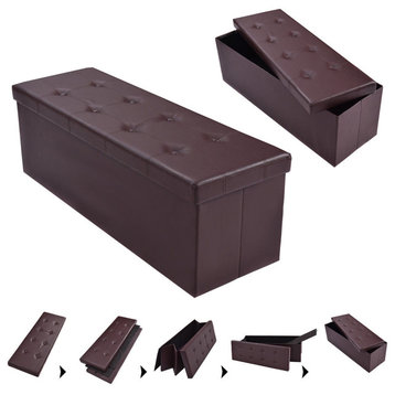 Costway 45''x15''x15'' Large Folding Storage Leather Ottoman Box Stool Brown