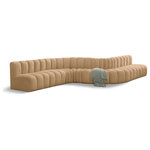 Meridian Furniture - Arc Velvet Upholstered 8-Pc. S-Shaped Modular Sectional, Camel - Give your living room or den the perfect blend of style and versatility with this Arc velvet fabric curved modula Sectionalr. Part of the Arc modular furniture collection, this chair comes upholstered in rich camel velvet fabric and features deep channel tufting that adds a touch of luxury while enhancing comfort and support. A seamless combination of form and function, this chair can be used with other Arc pieces to create a myriad of configurations in your well-curated room.