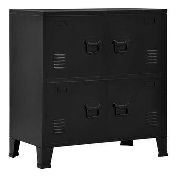 vidaXL Filing Cabinet with 4 Doors Industrial Black Steel Office Storage Files