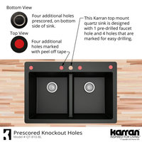 Karran 33" Top Mount Double Equal Bowl Quartz Kitchen Sink, White