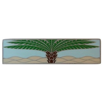 Notting Hill Royal Palm/Pale Blue (Horizontal) Pull - Antique Pewter (Enameled)