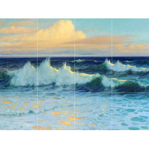 Seascape sunset sea beach by Renoir Tile Mural Kitchen Backsplash Marble Ceramic 