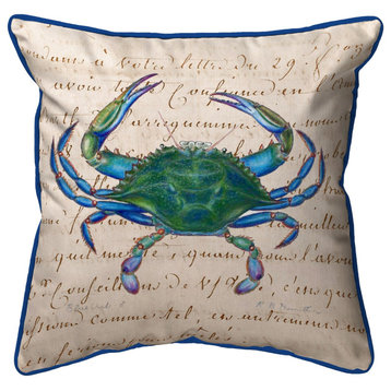 Betsy Drake Blue Crab Extra Large 22 X 22 Indoor / Outdoor Beige Pillow