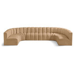 Meridian Furniture - Arc Velvet Upholstered 8-Pc. U-Shaped Modular Sectional, Camel - Give your living room or den the perfect blend of style and versatility with this Arc velvet fabric curved modula Sectionalr. Part of the Arc modular furniture collection, this chair comes upholstered in rich camel velvet fabric and features deep channel tufting that adds a touch of luxury while enhancing comfort and support. A seamless combination of form and function, this chair can be used with other Arc pieces to create a myriad of configurations in your well-curated room.