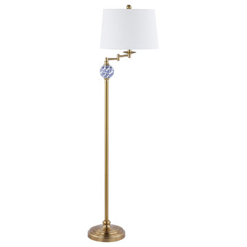Aveiro 61.5" Classic Midcentury Iron LED Floor Lamp, Brass Gold
