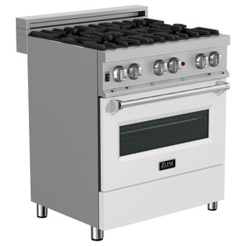 ZLINE 30" Range Gas Stove and Electric Oven, DuraSnow and White Matte Door