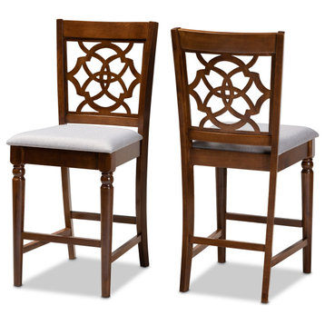 Oscar Grey Fabric and Walnut Brown Wood 2-Piece Counter Height Pub Chair Set