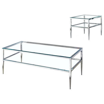 Furniture of America Venzini 2-Piece Metal Coffee Table Set in Chrome