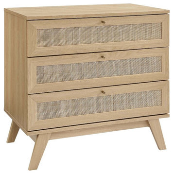 Modway Soma 3-Drawer Rattan MDF and Particleboard Dresser in Oak