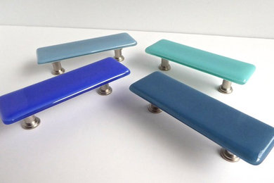 Handmade blue fused glass drawer pulls