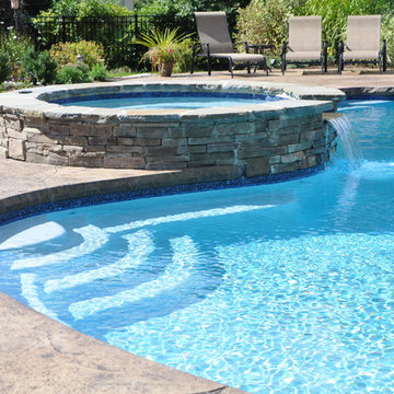 Midsize Pool with Spa and Traditional Diving Board