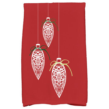Filagree Ornaments Holiday Geometric Print Kitchen Towel, Red