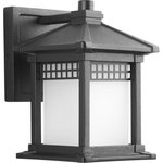 Progress Lighting - Progress Lighting 1-Light Wall Lantern with Etched Glass Cylinder, Black - One-light small wall lantern