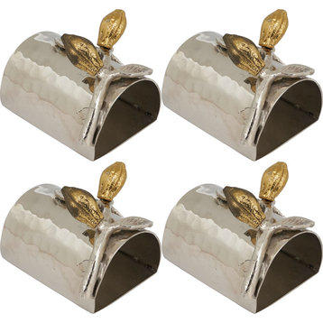 Gold Cocoa Bean Design Hammered Napkin Rings (Set of 4), Silver