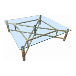 Large Bamboo and Glass Square Coffee Table by John McGuire - Coffee Tables