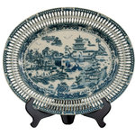 Danny's Fine Porcelain - Blue and White Porcelain Oval Platter - Hand made porcelain oval platter has famous blue willow scene. Great for wall hanging. Decoration only.