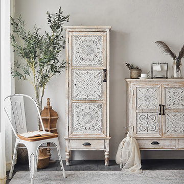 $1,079.99-Wood Tall Storage Cabinet with Door Distressed White Rustic