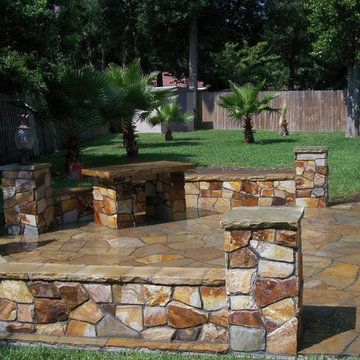 Flagstone Patio with Sitting Walls & Lighting