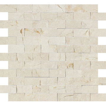 Crema Marfil Mediterranean Marble Brick Mosaic, 1 X 2 Split-Faced