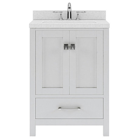 Caroline Avenue 24" Single Bath Vanity, White, White Quartz Top and Round Sink