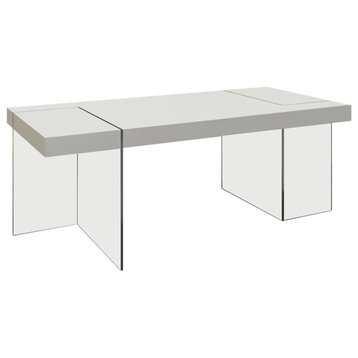 White Lacquer Dining Table With 15mm Thick Glass Base