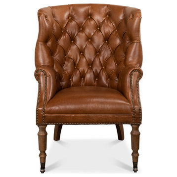 Welsh Leather Wingback Tufted Back Accent Chair