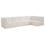 Meridian Furniture - Relax Velvet Upholstered 5-Piece L-Shaped Modular Sectional, Cream - Bolster a contemporary vibe in your living room with this Relax cream modular sectional. Soft cream velvet upholstery offers delicate comfort, making this sectional cozy for anyone who sits in it. Biscuit tufting gives this sectional texture and a modern style, adding extra comfort and elegance to your living space. It's modular design allows you to create infinite configurations, making it a versatile piece to add to your home. A latch underneath the sectional makes it easy to attach to other pieces.