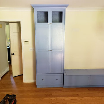 Steel Blue Banquette and storage unit