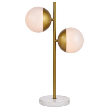 Eclipse 2 Light Table Lamp, Brass and Frosted White