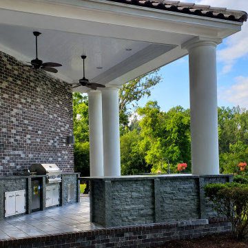 Poolside Custom Outdoor Kitchen with Built-In Grill, Sink & Seating