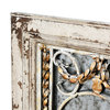 Antique Wood Framed Wall Mirror With Metal Accents, Silver