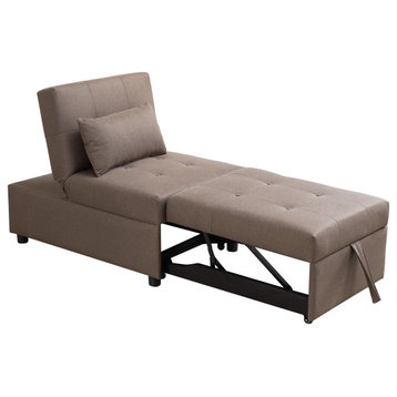 Caskey Convertible Ottoman Sleeper Bed Chair, Dark Gray Vinyl