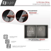 STYLISH 32in Graphite Black Double Bowl Undermount Stainless Steel Kitchen Sink