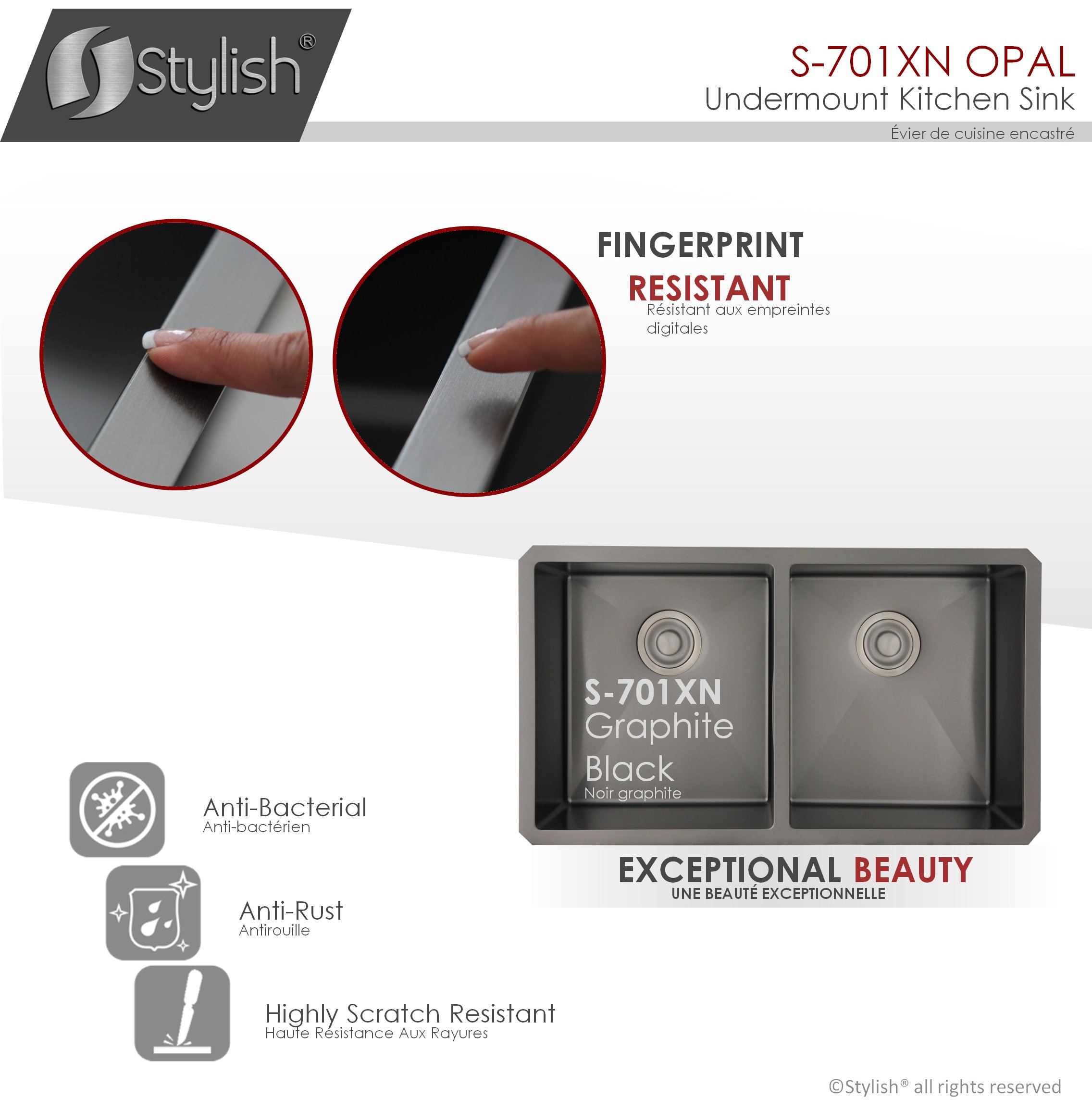 STYLISH 32in Graphite Black Double Bowl Undermount Stainless Steel Kitchen Sink