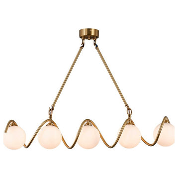 Gold Rectangle Copper Glass Chandelier For Dining Room, Kichen Island, 5lights