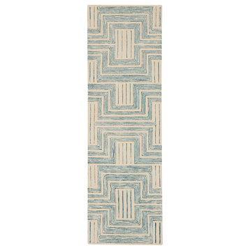 Nourison Interlock 2'3" x 7'6" Ivory/Turquoise Modern Indoor Area Rug
