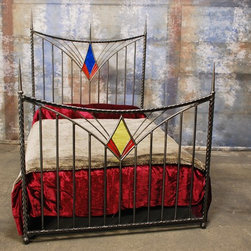 Wrought iron beds - Empress design with coloured glass details, Art Deco theme - Bedroom Products