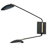 Maxim Lighting - Scan LED 2-Light Pin-Up Wall Sconce - Inspired by Mid-Century Modern design, this collection features tapered hoods that conceal LED modules that can be adjusted to direct the light. The Black finish with contrasting Satin Brass accents softens the look to work in a broader range of design. The wall pin up lamps work great at bedside while the floor lamp version is at home next to a chair.