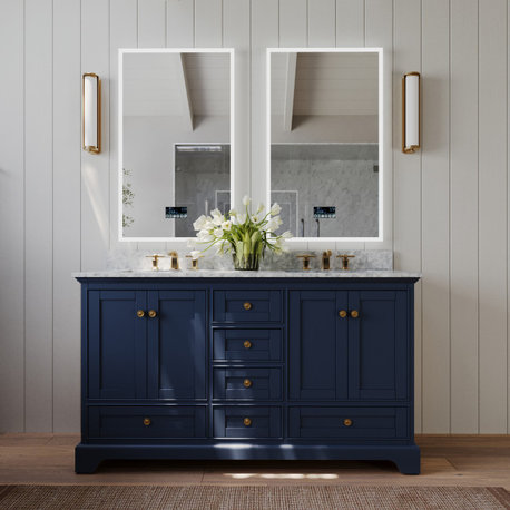 Audrey Vanity Set, Heritage Blue, 60", Gold Hardware, No Mirror