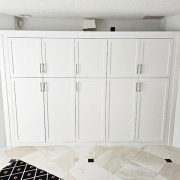 Custom Shaker Built-In Storage Cabinetry with Adjustable Shelves, 3” Crown