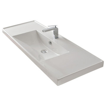 Rectangular White Ceramic Self Rimming or Wall Mounted Bathroom Sink, No Hole